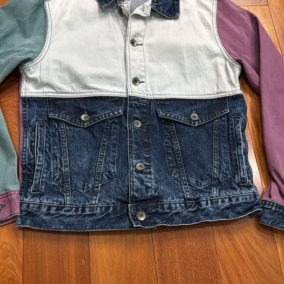 NWOT Urban Outfitters BDG Mens Color Block Denim Trucker Jacket Multicolor Sz M - Picture 6 of 12